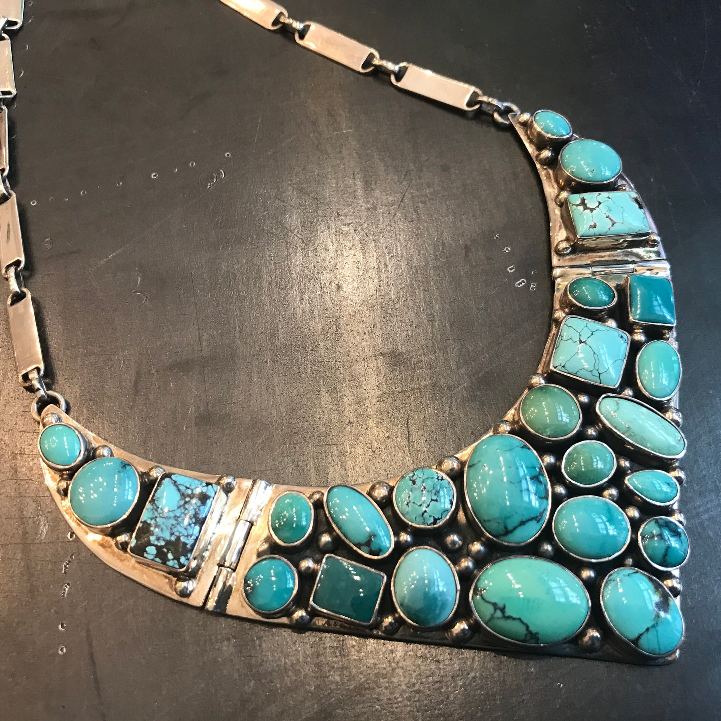 Sterling silver statement handmade Turquoise vintage necklace collar