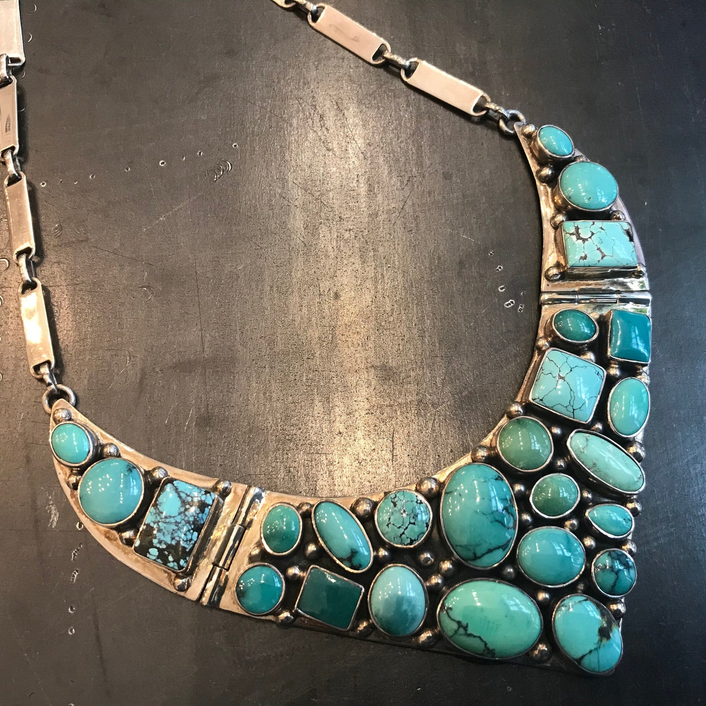 Sterling silver statement handmade Turquoise vintage necklace collar