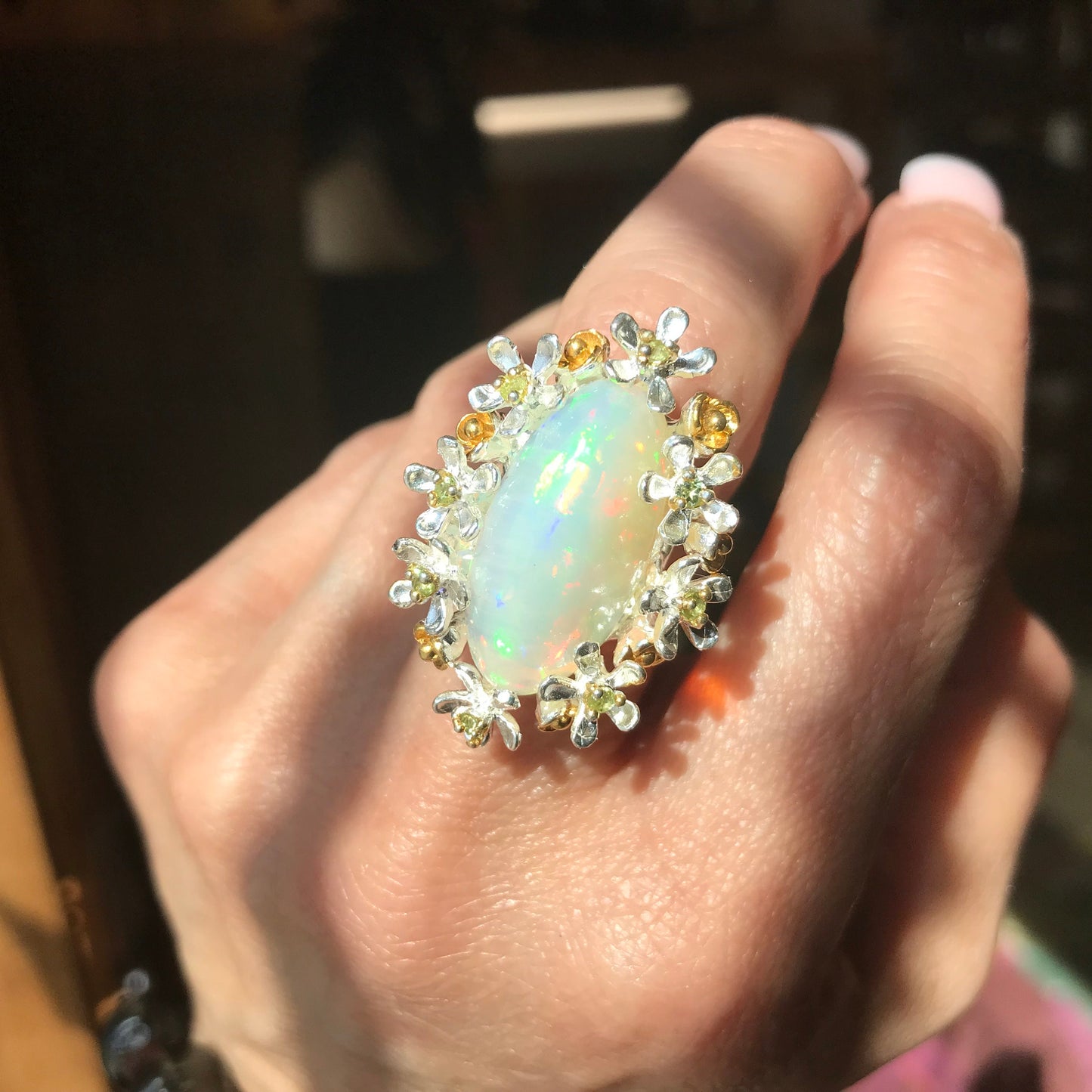 sterling silver Natural Fire rainbow Opal ring 8