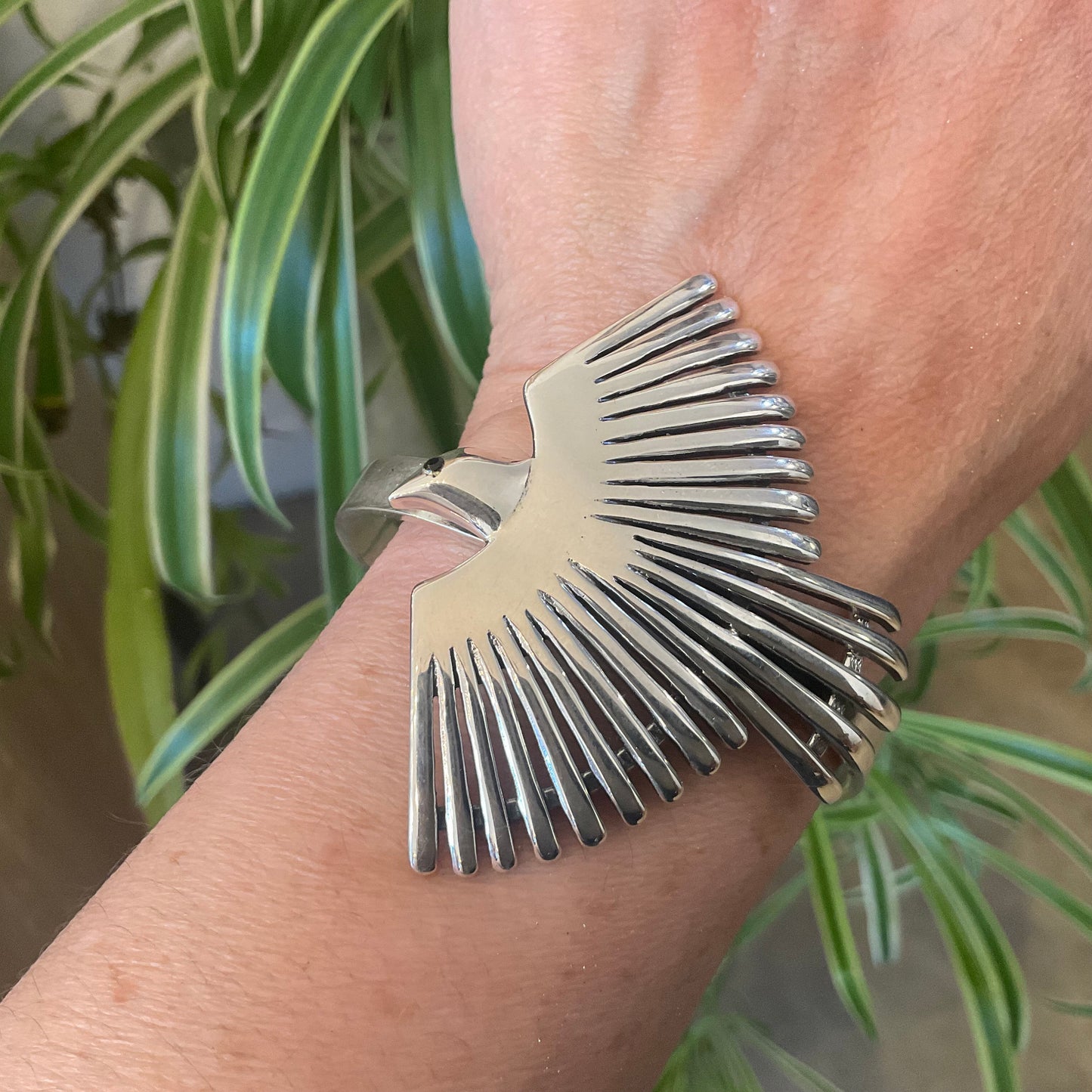 sterling silver Phoenix bird bracelet artisan cuff