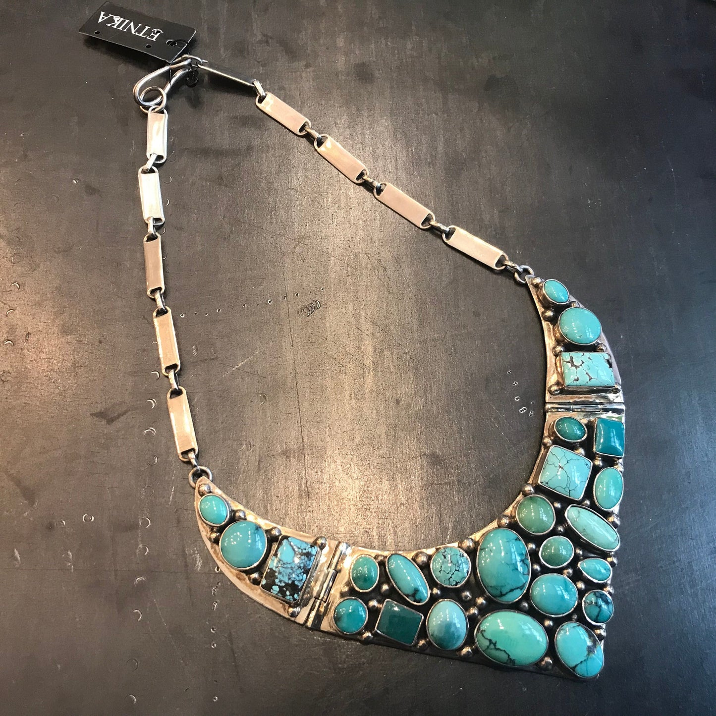 Sterling silver statement handmade Turquoise vintage necklace collar