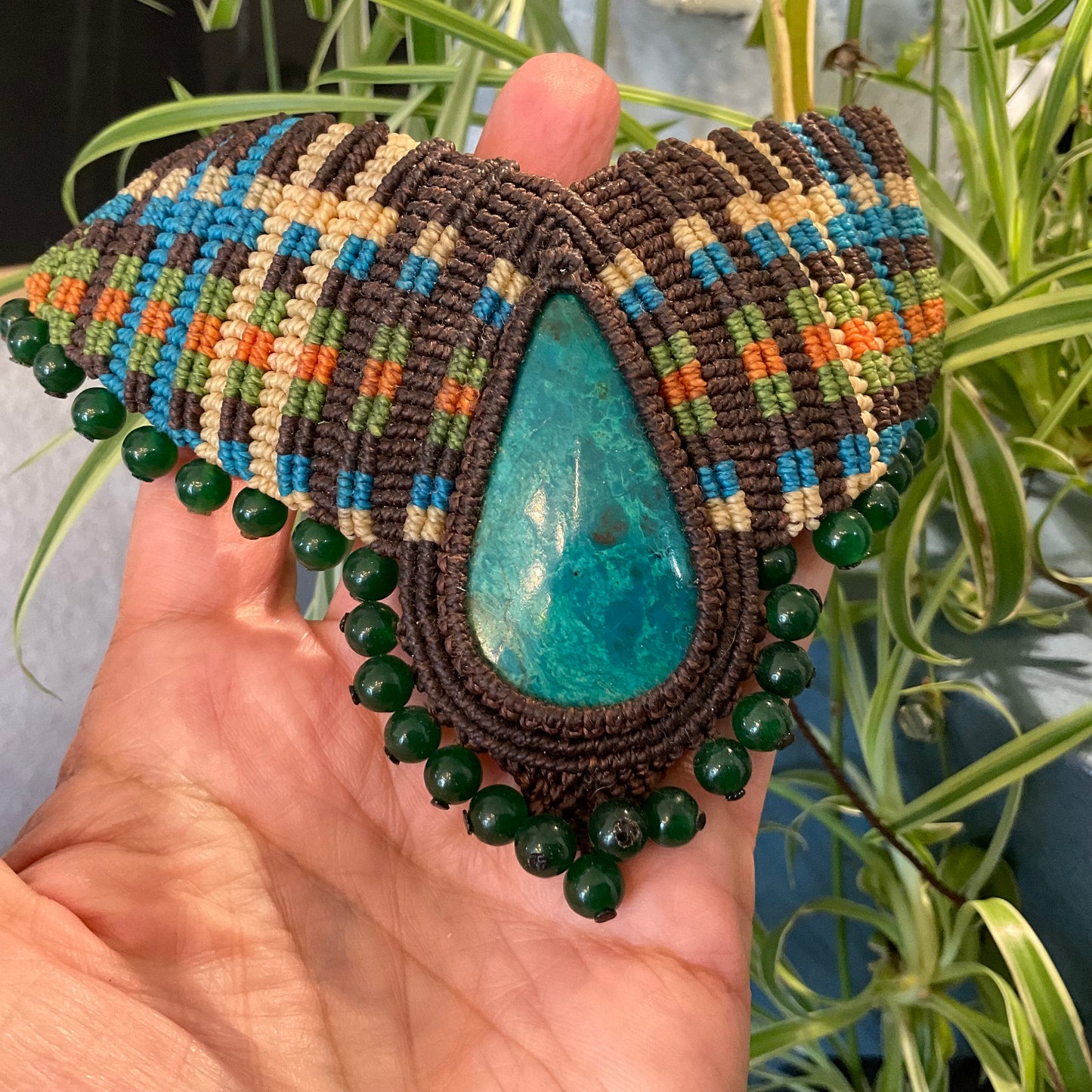 Handmade macrame necklace and Chrysocolla Artisan Choker