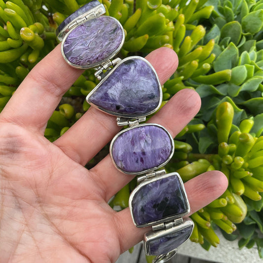 sterling silver heirloom statement purple charoite big bracelet