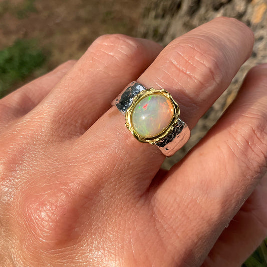 sterling silver mesmerizing natural rainbow opal band ring 7