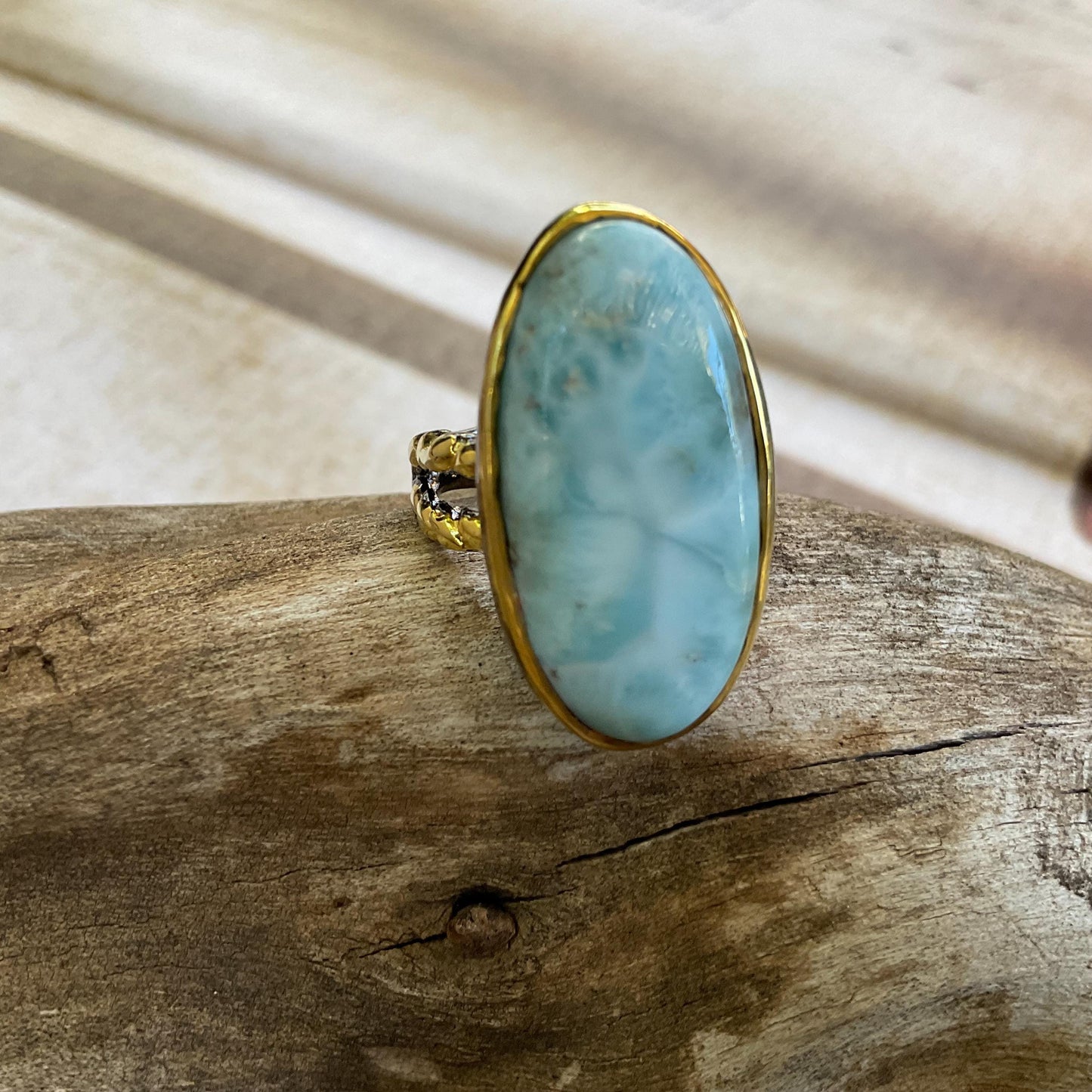 Sterling Statement larimar statement oval ring 7.5