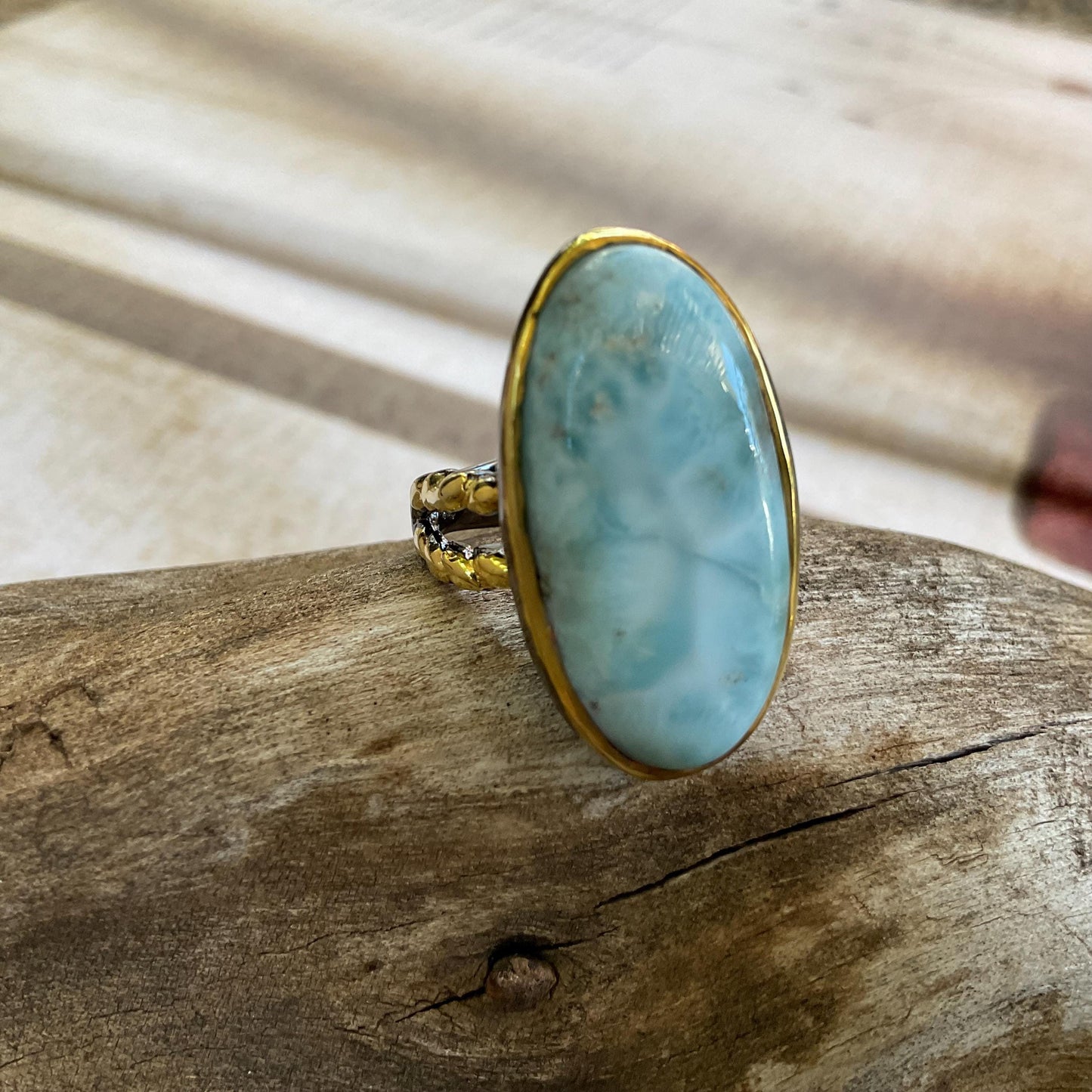 Sterling Statement larimar statement oval ring 7.5