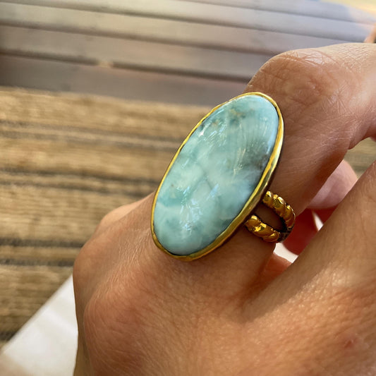 Sterling Statement larimar statement oval ring 7.5