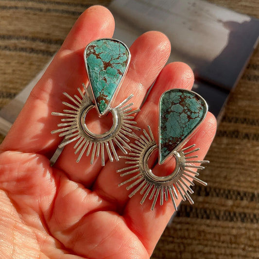 Sterling Silver turquoise sunburst statement post earrings