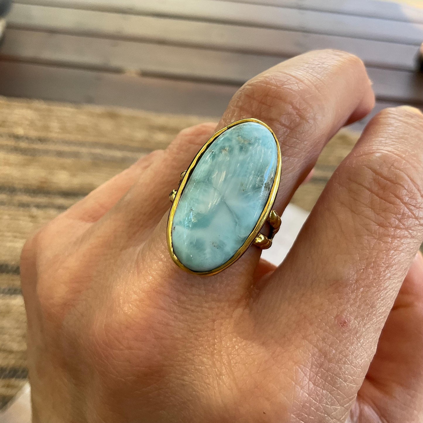 Sterling Statement larimar statement oval ring 7.5