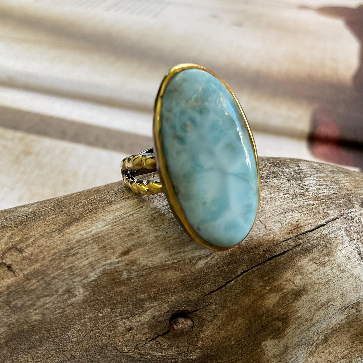 Sterling Statement larimar statement oval ring 7.5