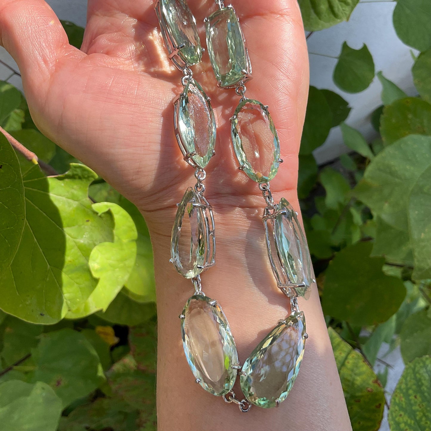 Gemstone Sterling silver green amethyst statement necklace