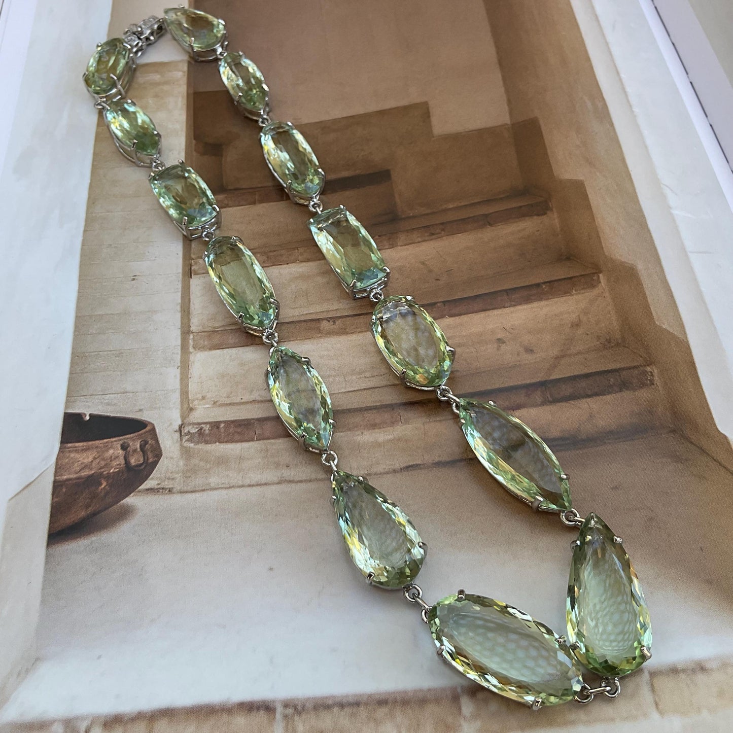 Gemstone Sterling silver green amethyst statement necklace