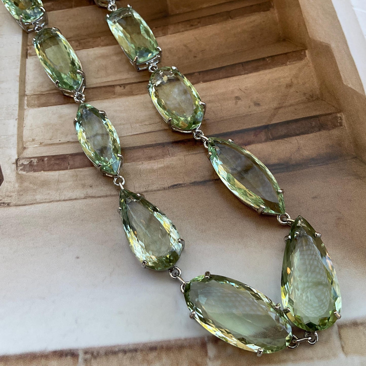 Gemstone Sterling silver green amethyst statement necklace