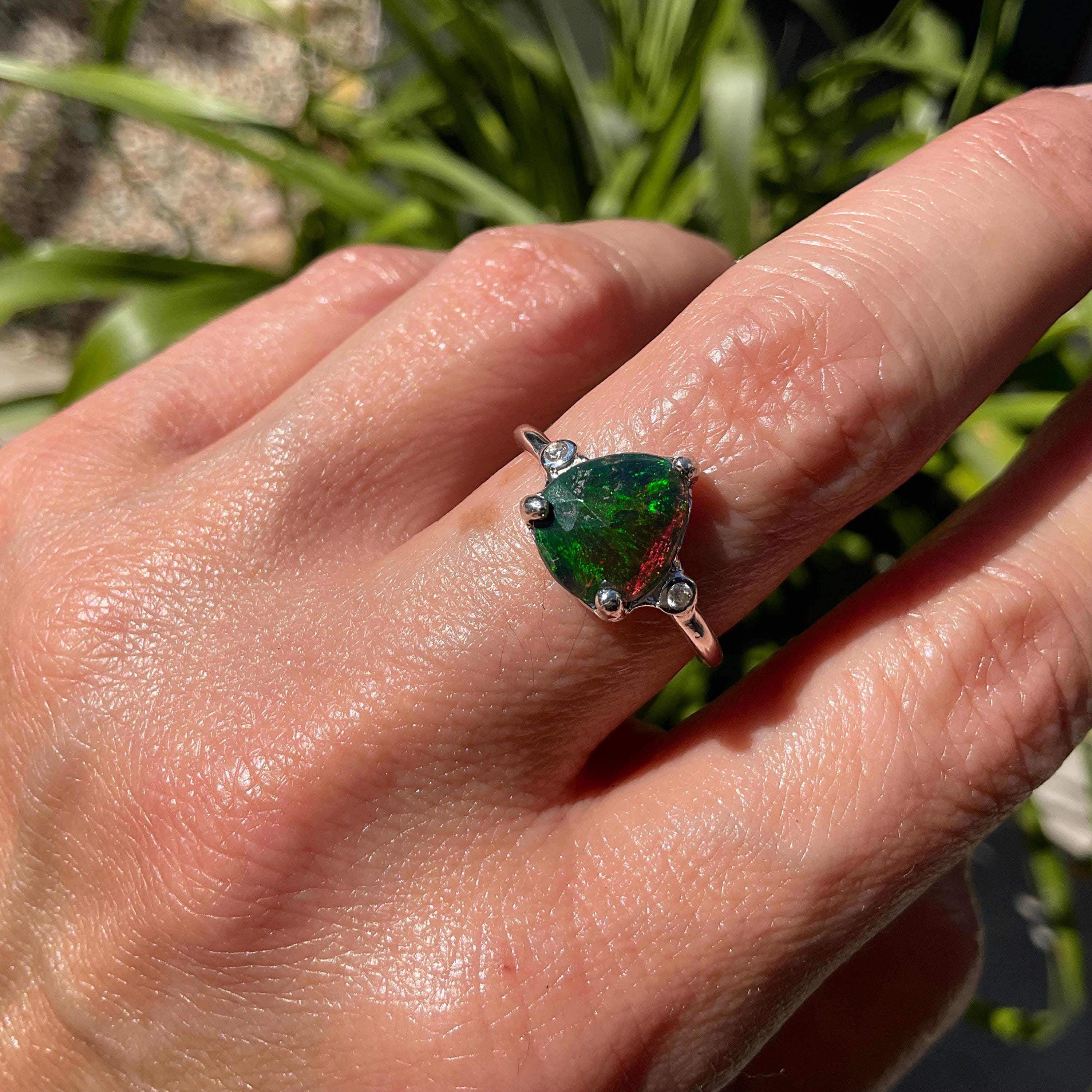 Mexican Fire Opal Ring, online Sterling Silver Ring, Natural Opal Boho Ring, Dainty Ring, Handmade Girls Ring, Gifts For Her, Women's Ring FSJ-5109