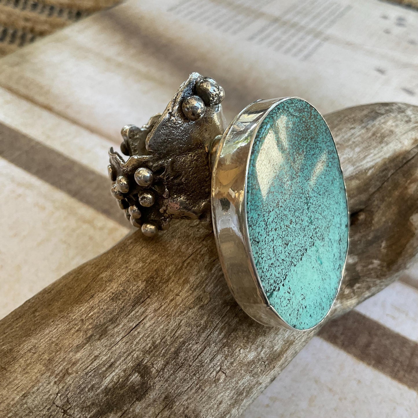 Sterling Statement turquoise huge adjustable modernist art cuff ring