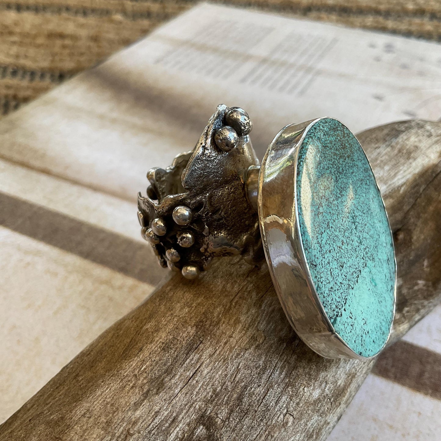 Sterling Statement turquoise huge adjustable modernist art cuff ring