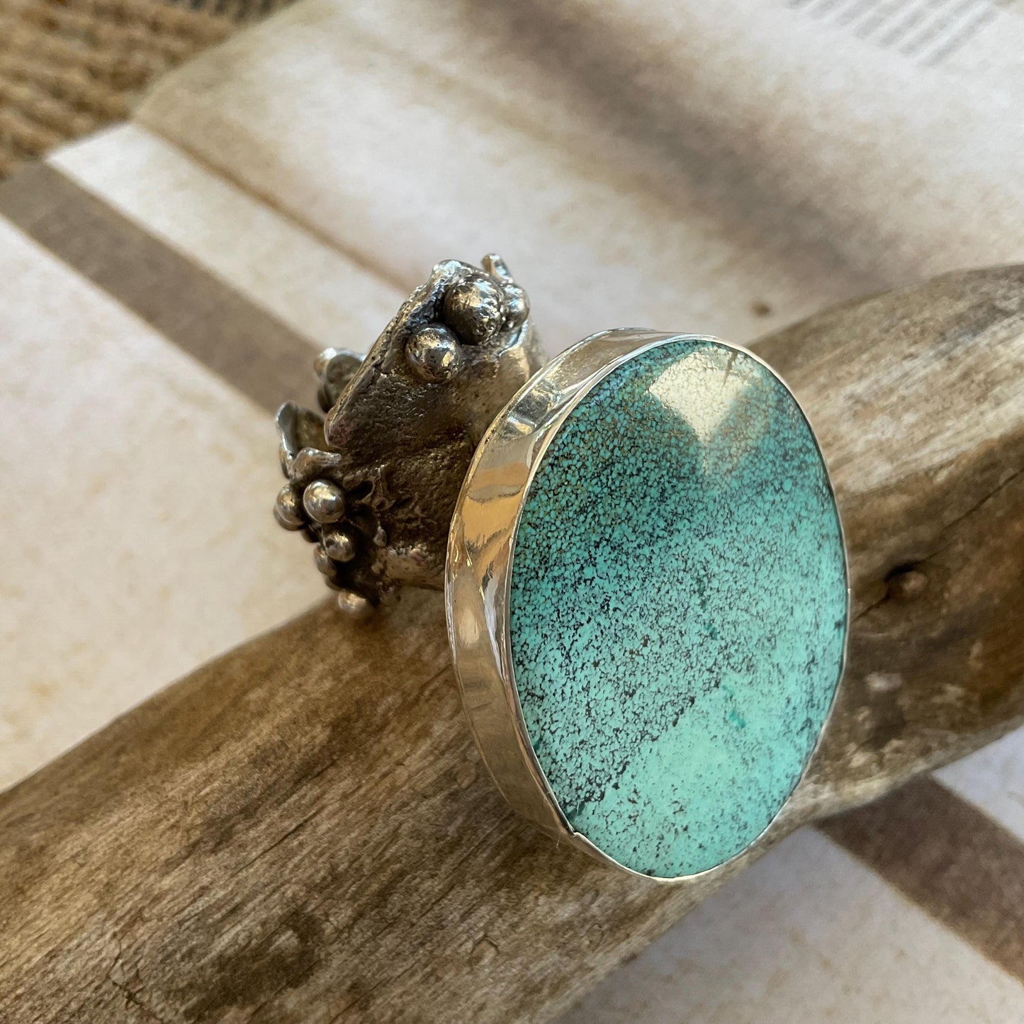 Sterling Statement turquoise huge adjustable modernist art cuff ring