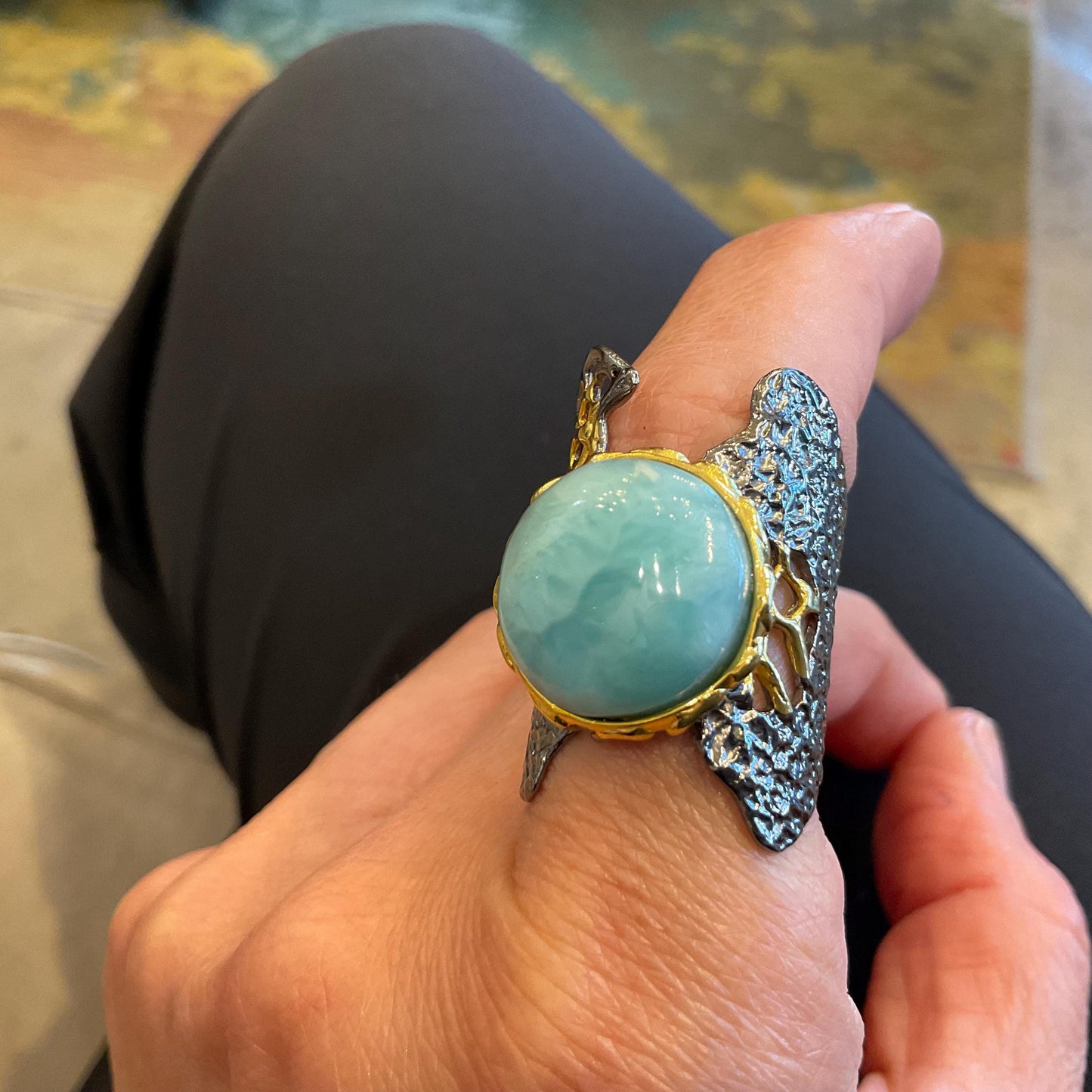 Sterling Statement larimar statement band  ring 7.5