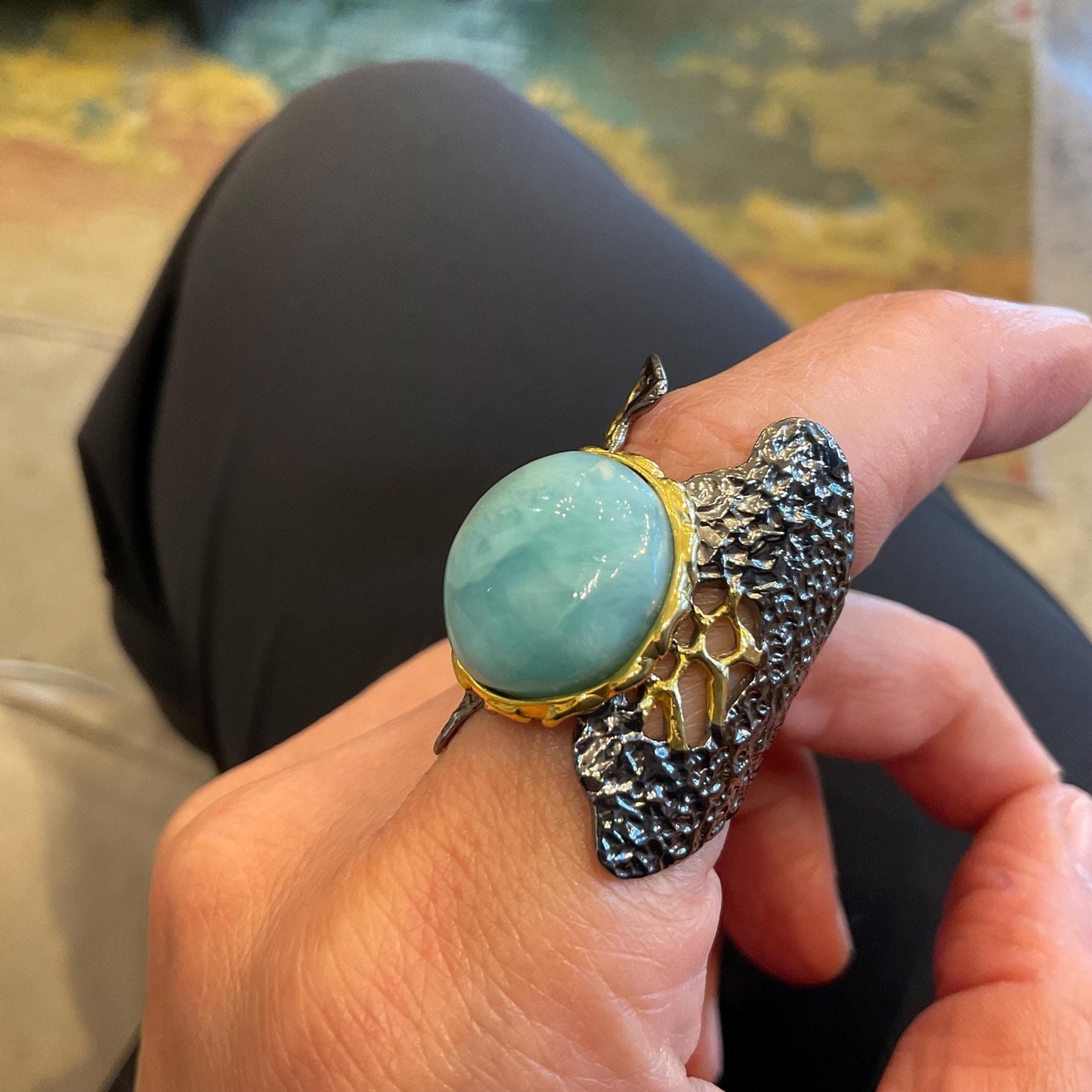 Sterling Statement larimar statement band  ring 7.5