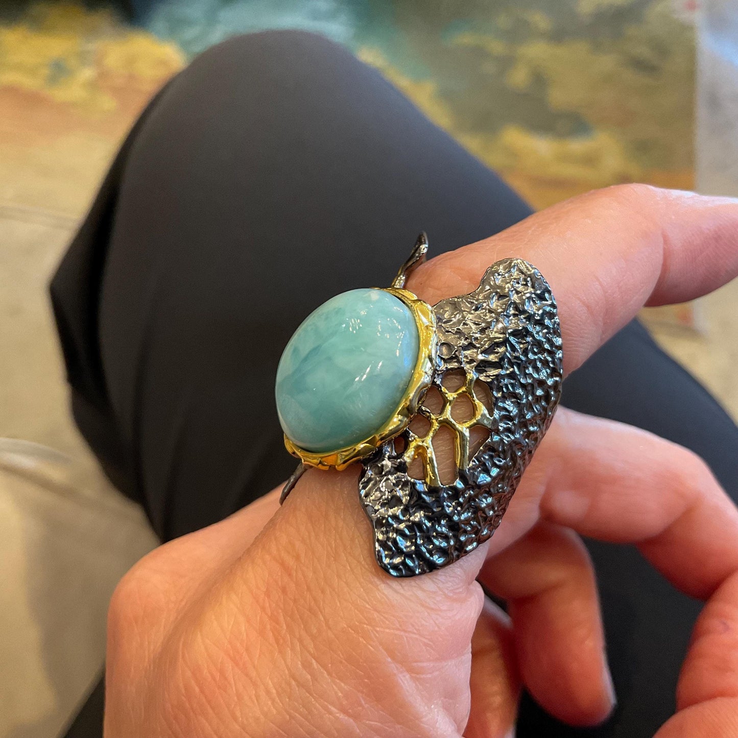 Sterling Statement larimar statement band  ring 7.5