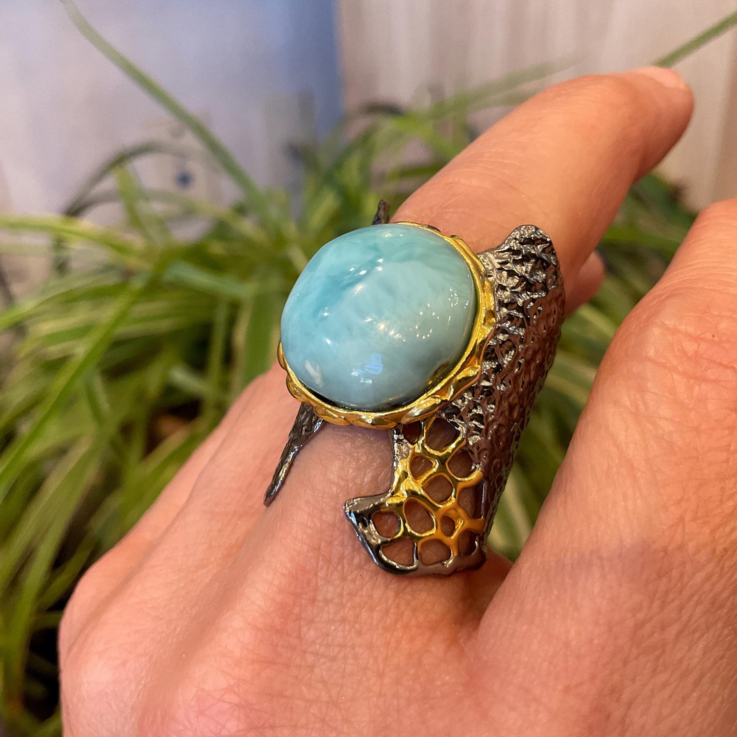 Sterling Statement larimar statement band  ring 7.5