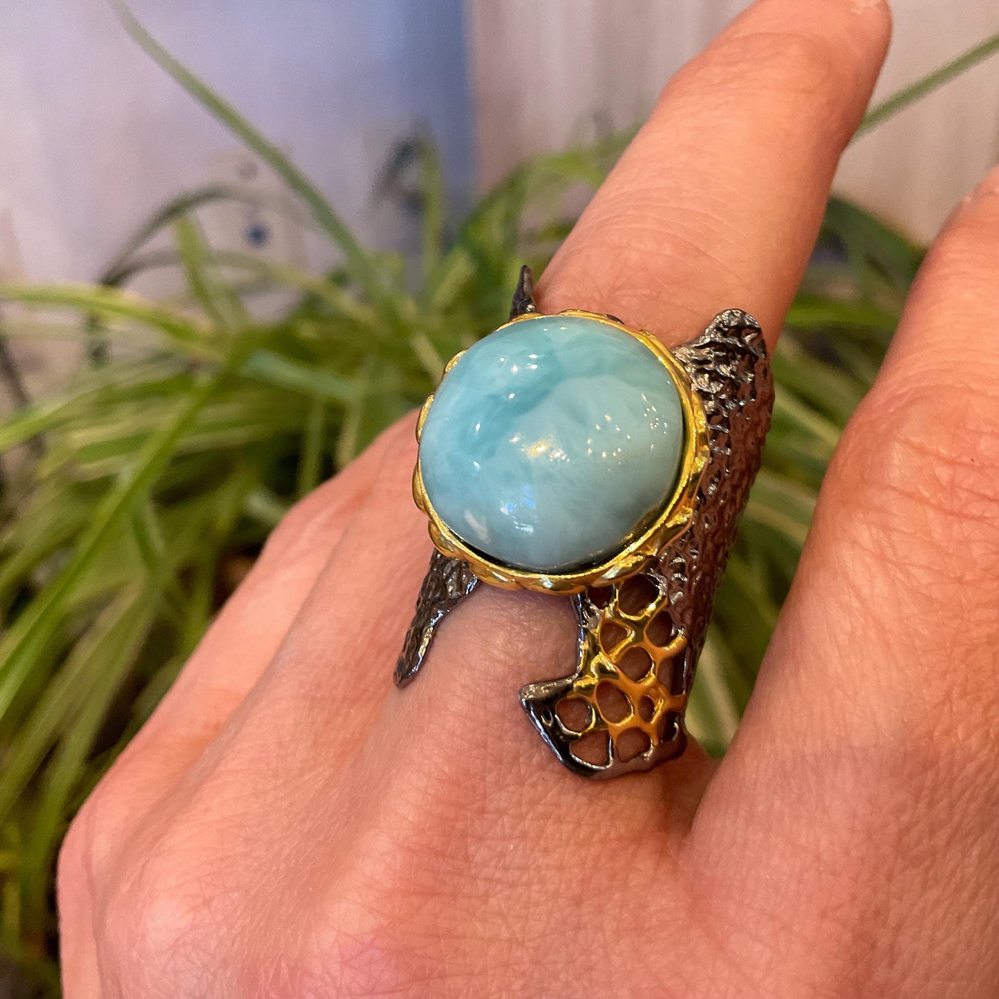 Sterling Statement larimar statement band  ring 7.5