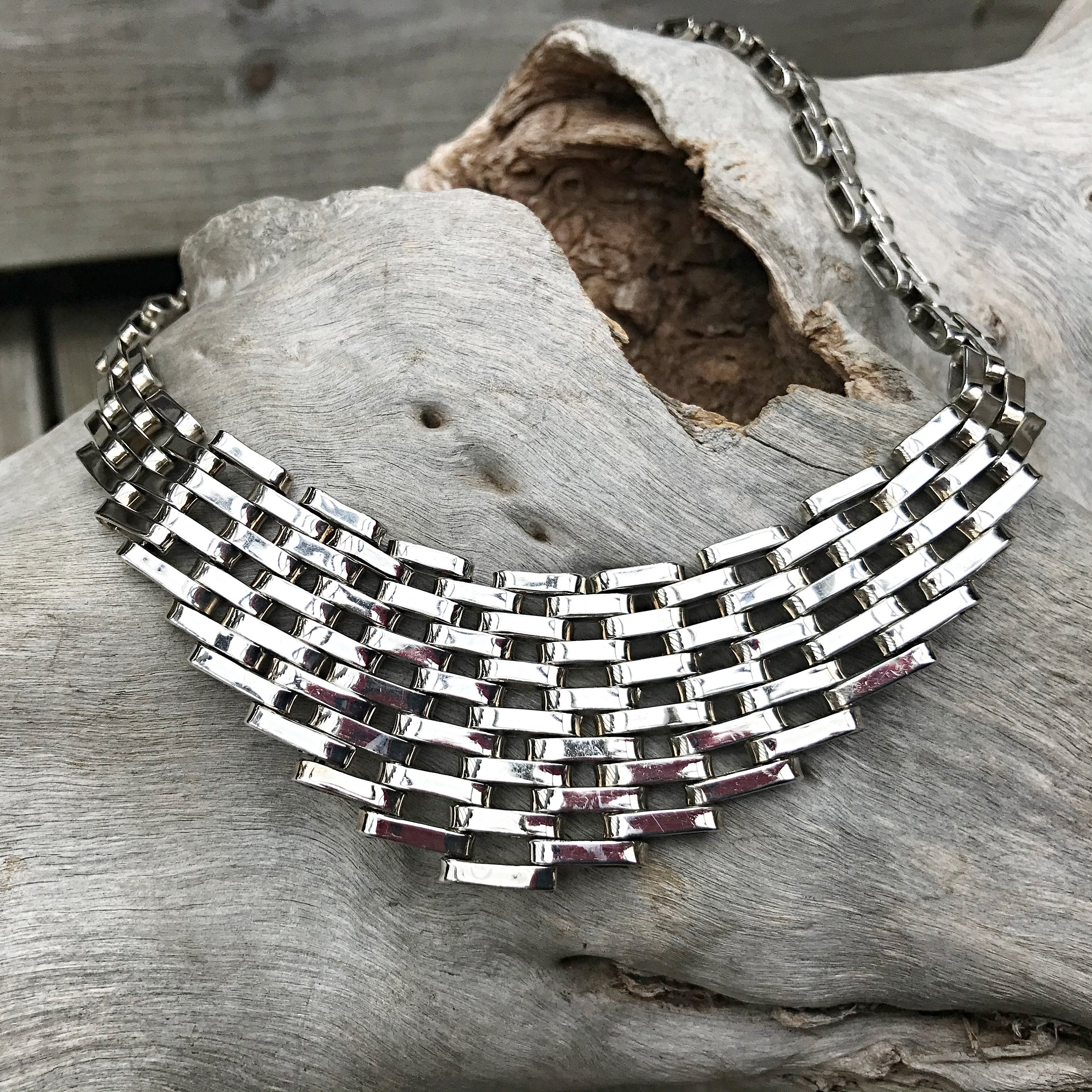 Sterling silver statement runway handmade modernist choker