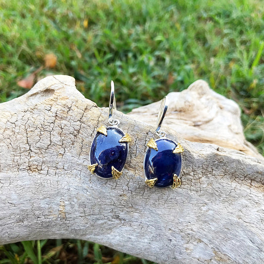 sterling Silver blue sapphire Dangle  Earrings