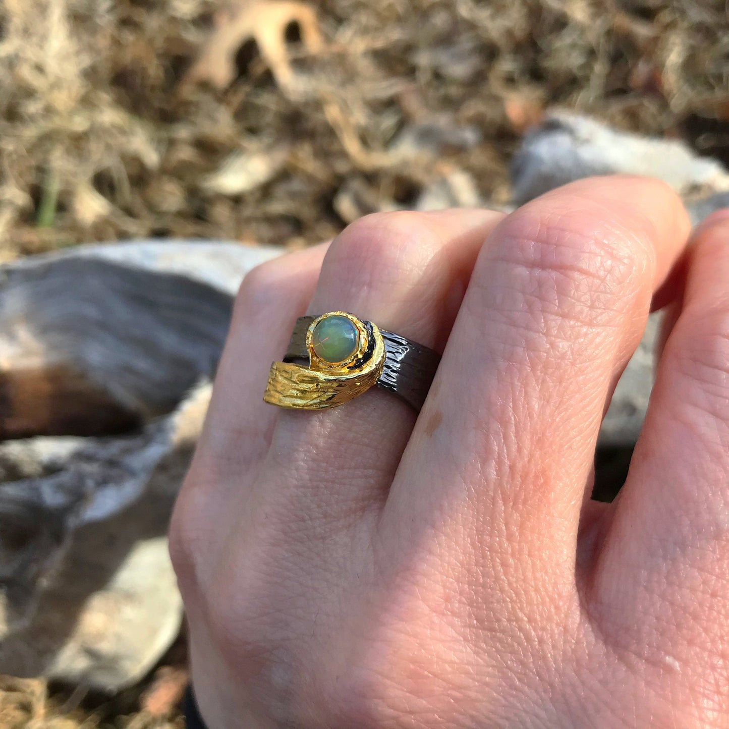 sterling silver Natural Fire opal Artisan band ring 8