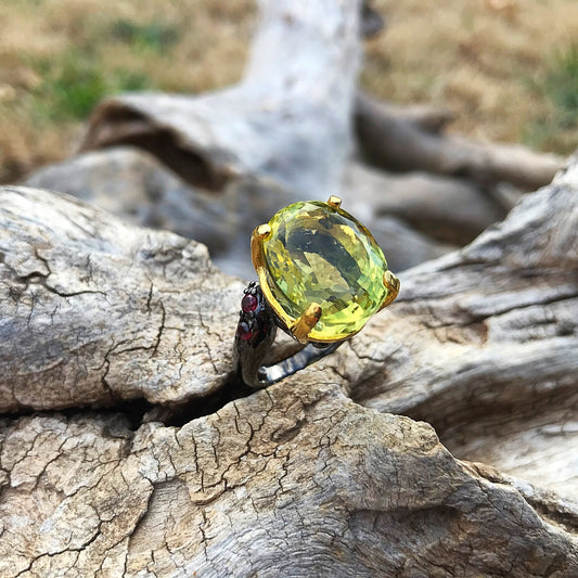 Handmade Sterling Silver Natural lemon quartz statement Ring 7