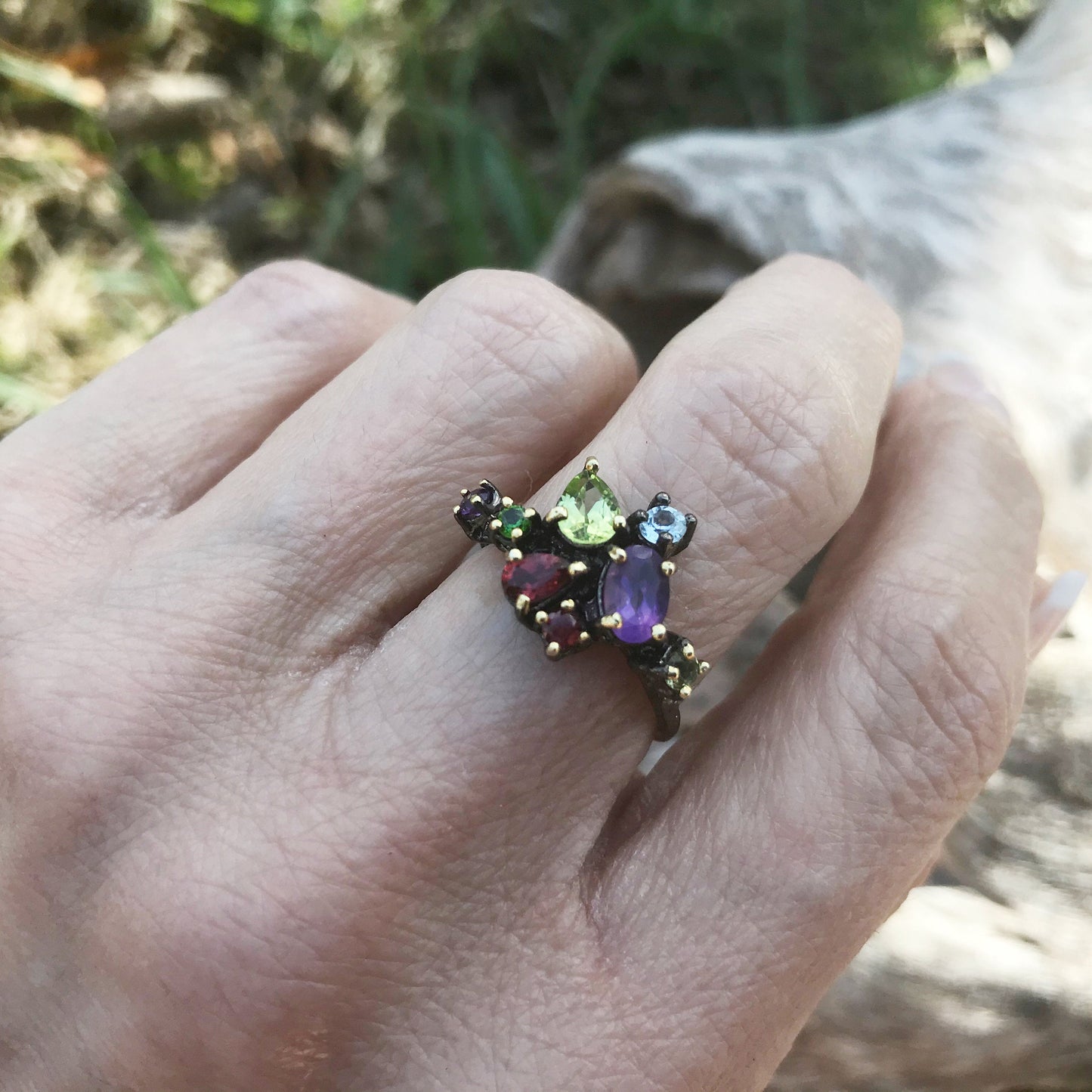 Sterling silver amethyst peridot topaz ring 7