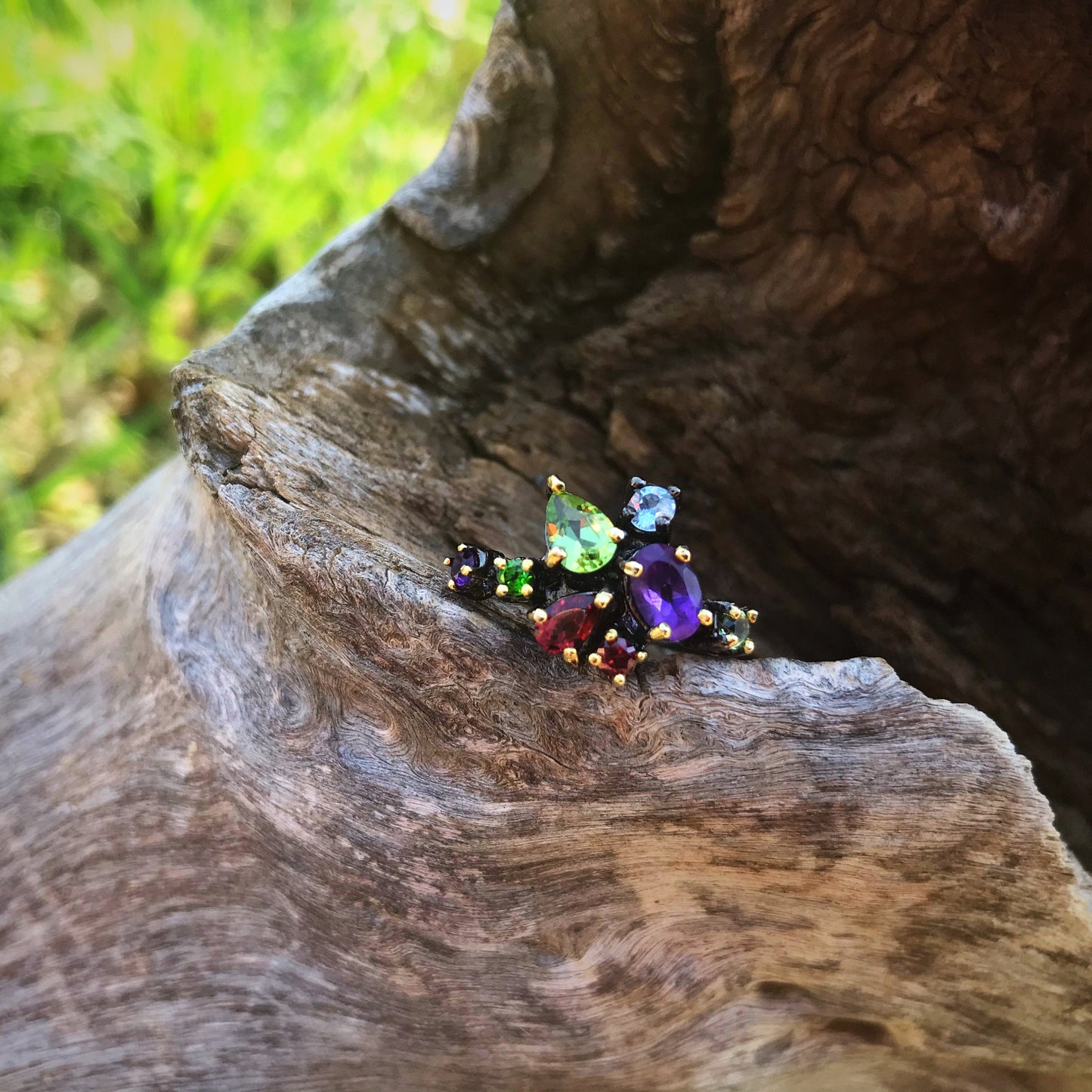 Sterling silver amethyst peridot topaz ring 7