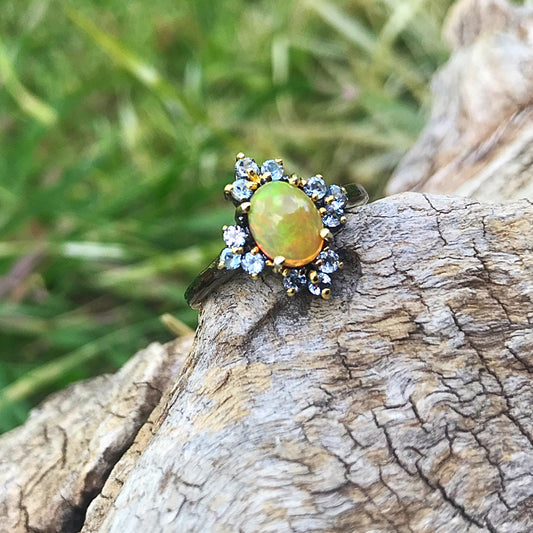 Sterling Silver rainbow Opal topaz ring 8