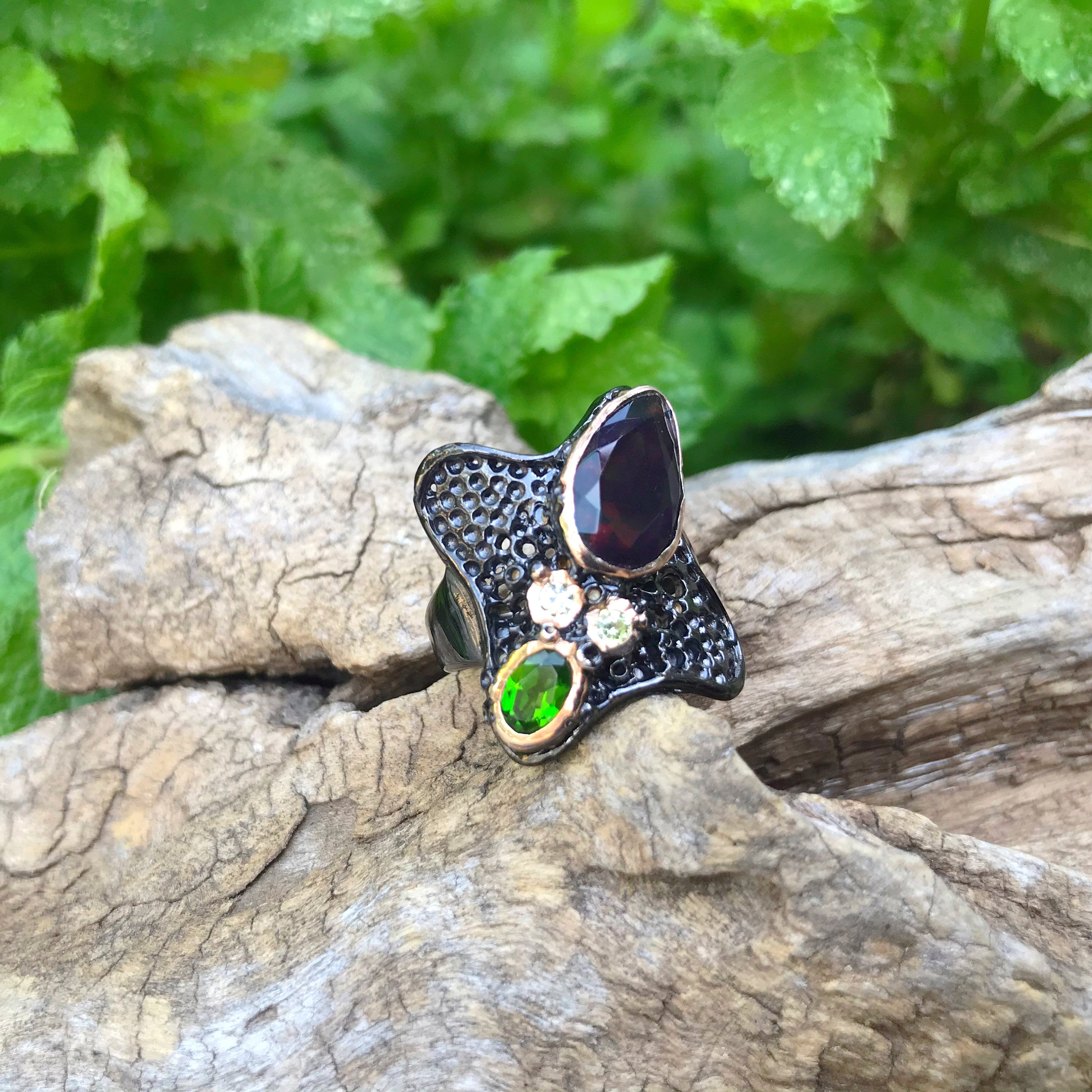 Black buy Opal spider ring size 8