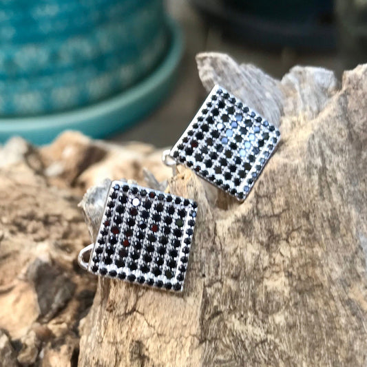 Sterling Silver Black spinel stud Earrings