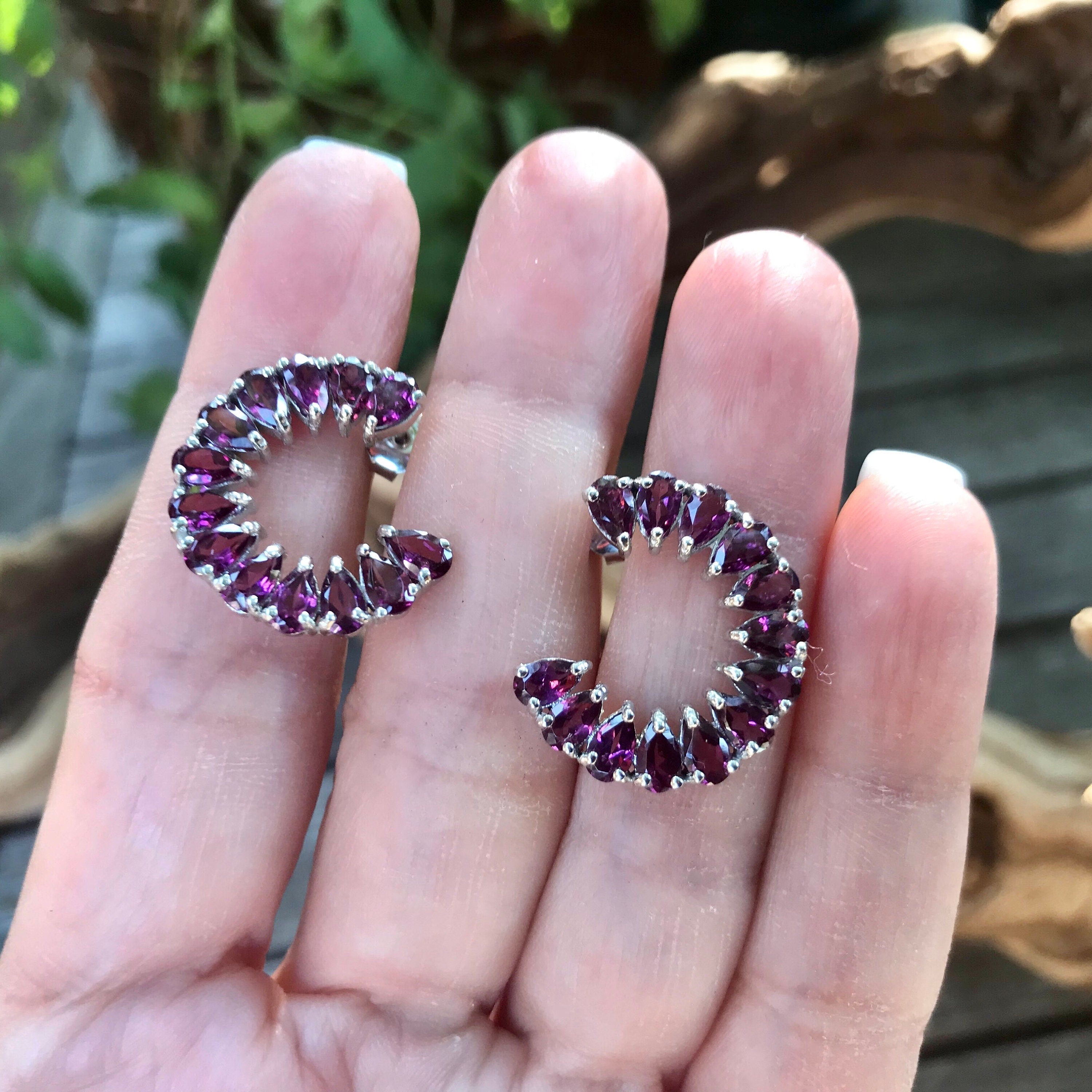 Natural outlet Rhodolite Garnet Sterling Silver Classic Hoop Earrings, Rhodolite Garnet Hoop Earrings, Rhodolite Garnet Gemstone Earrings Jewelry