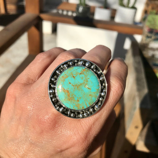 Sterling Statement turquoise huge adjustable modernist cuff ring