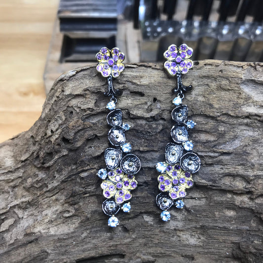 Sterling Silver Blue Topaz amethyst  statement natural art long Earrings