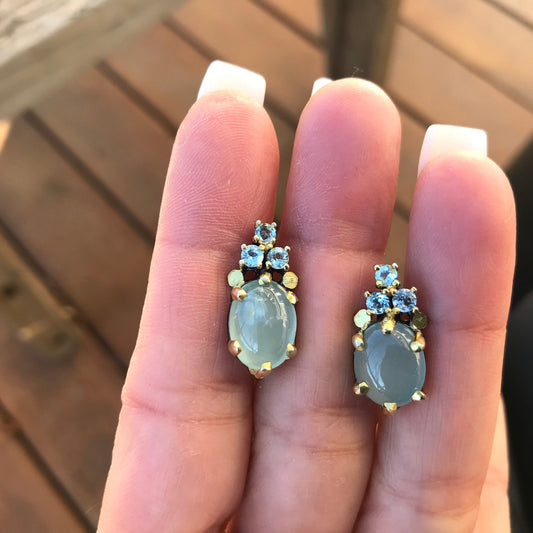 Sterling silver Natural Aquamarine blue topaz post Earrings