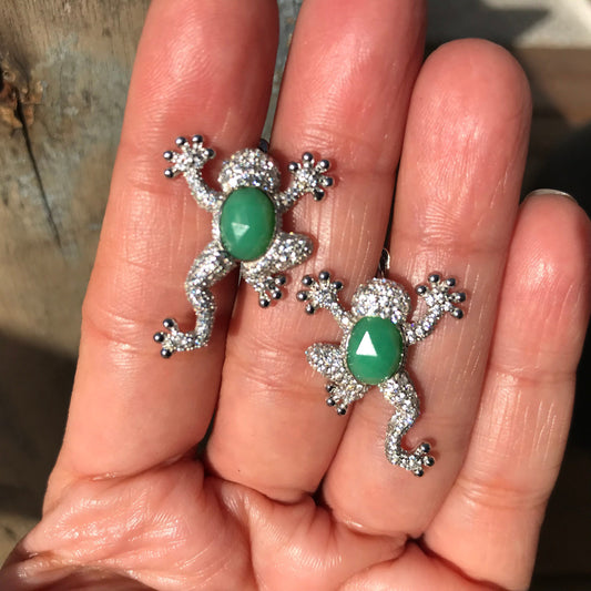 sterling silver Natural chrysoprase  Stud frog earrings