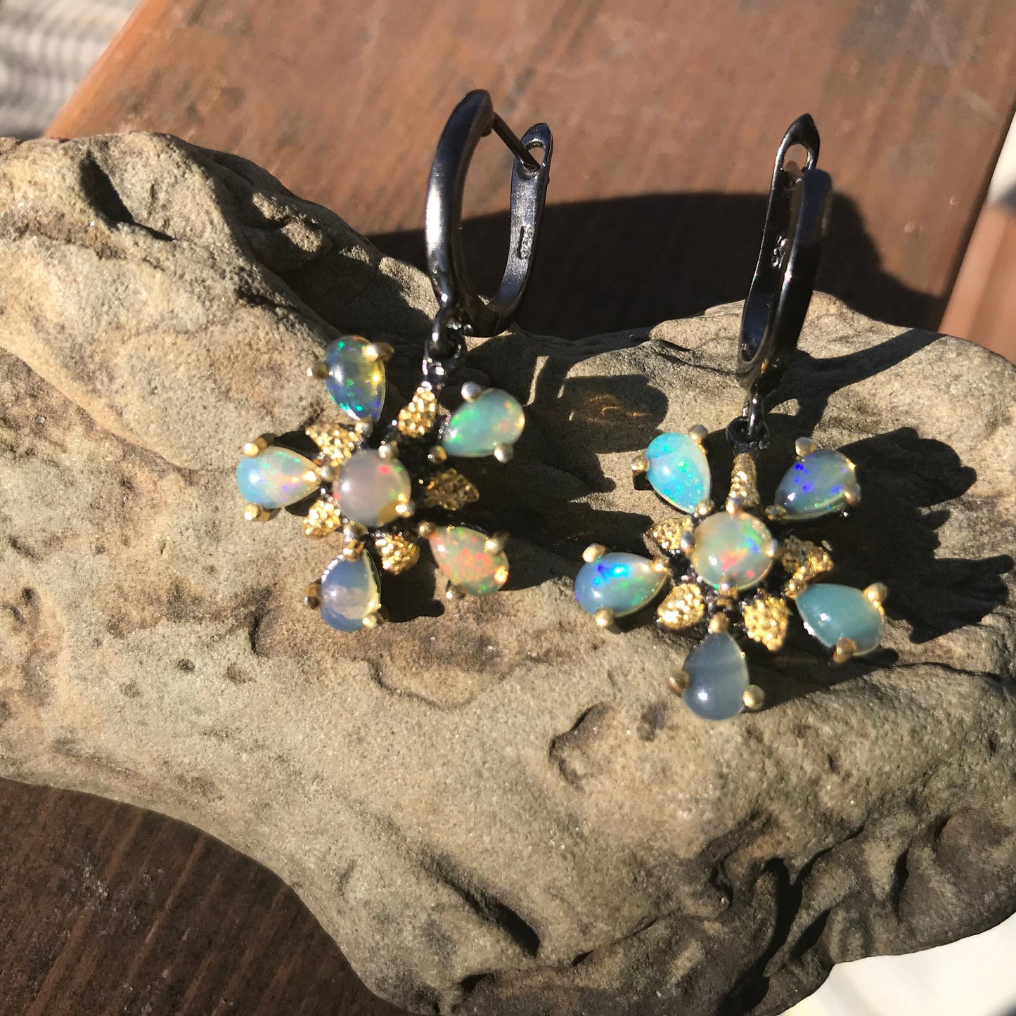 sterling silverNatural opals natural art earrings floral