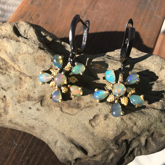 sterling silverNatural opals natural art earrings floral