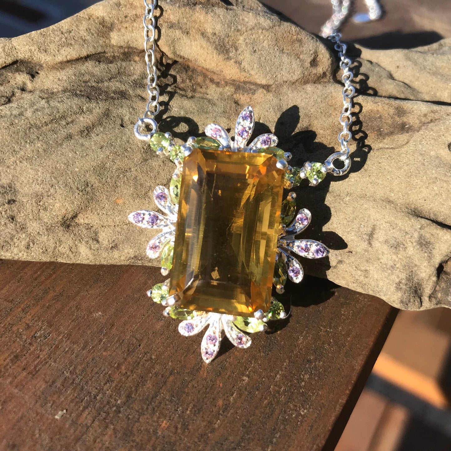 sterling silver Natural 34ct citrine pendant necklace