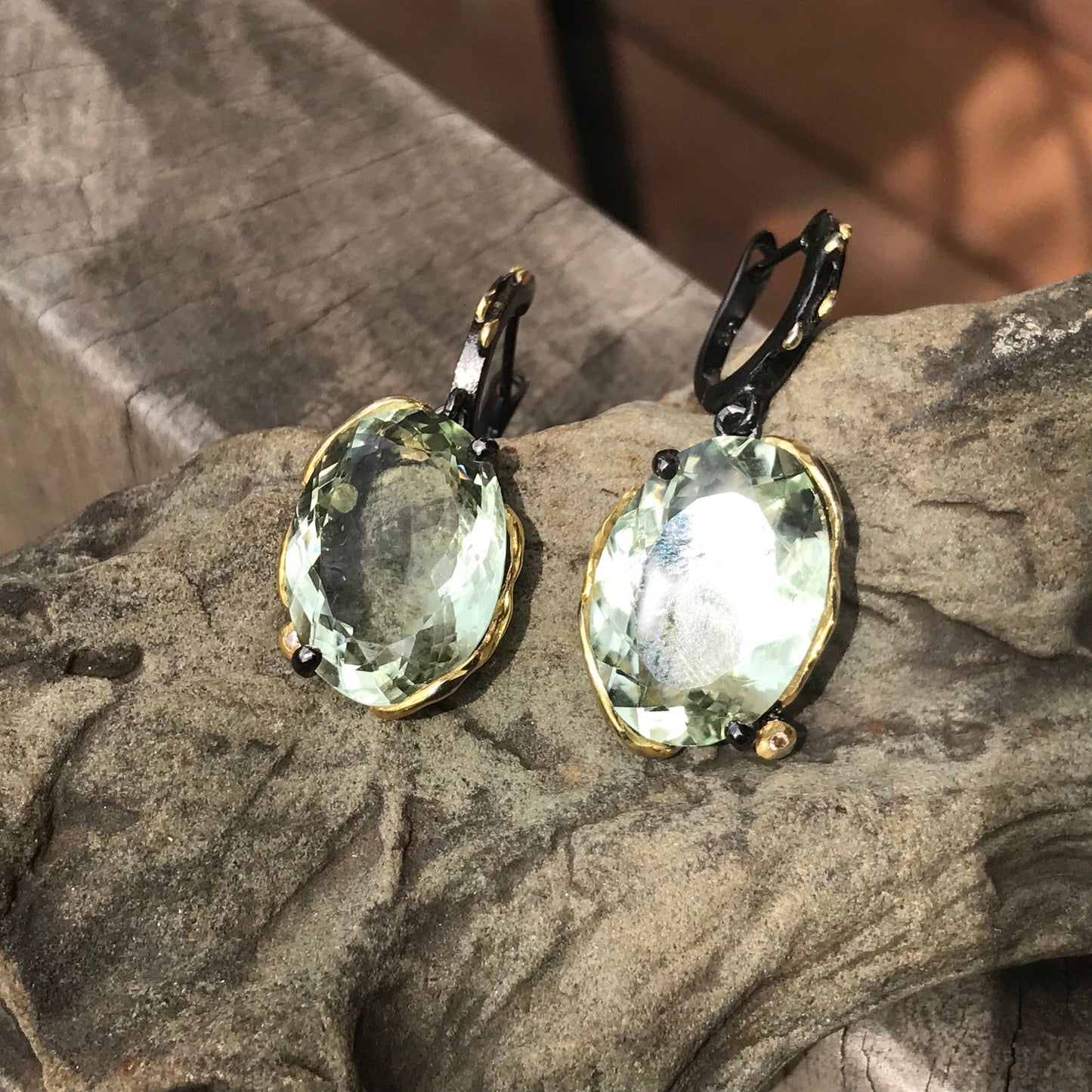 Sterling  silver green amethyst fancy statement earrings