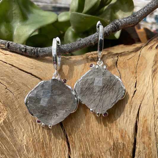 sterling silver statement rutilated quartz statement earrings