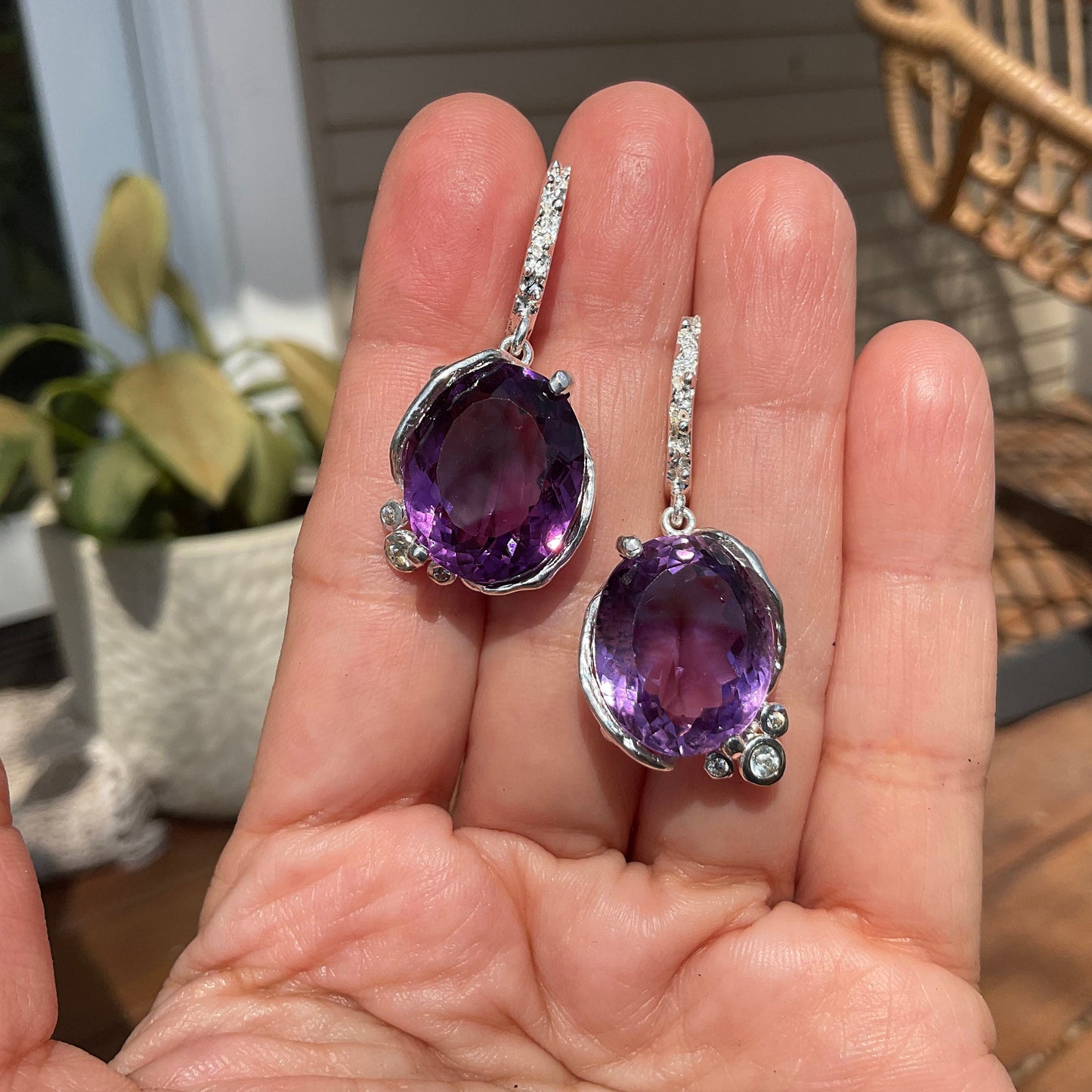 Sterling silver dark amethyst  fancy dangle Earrings