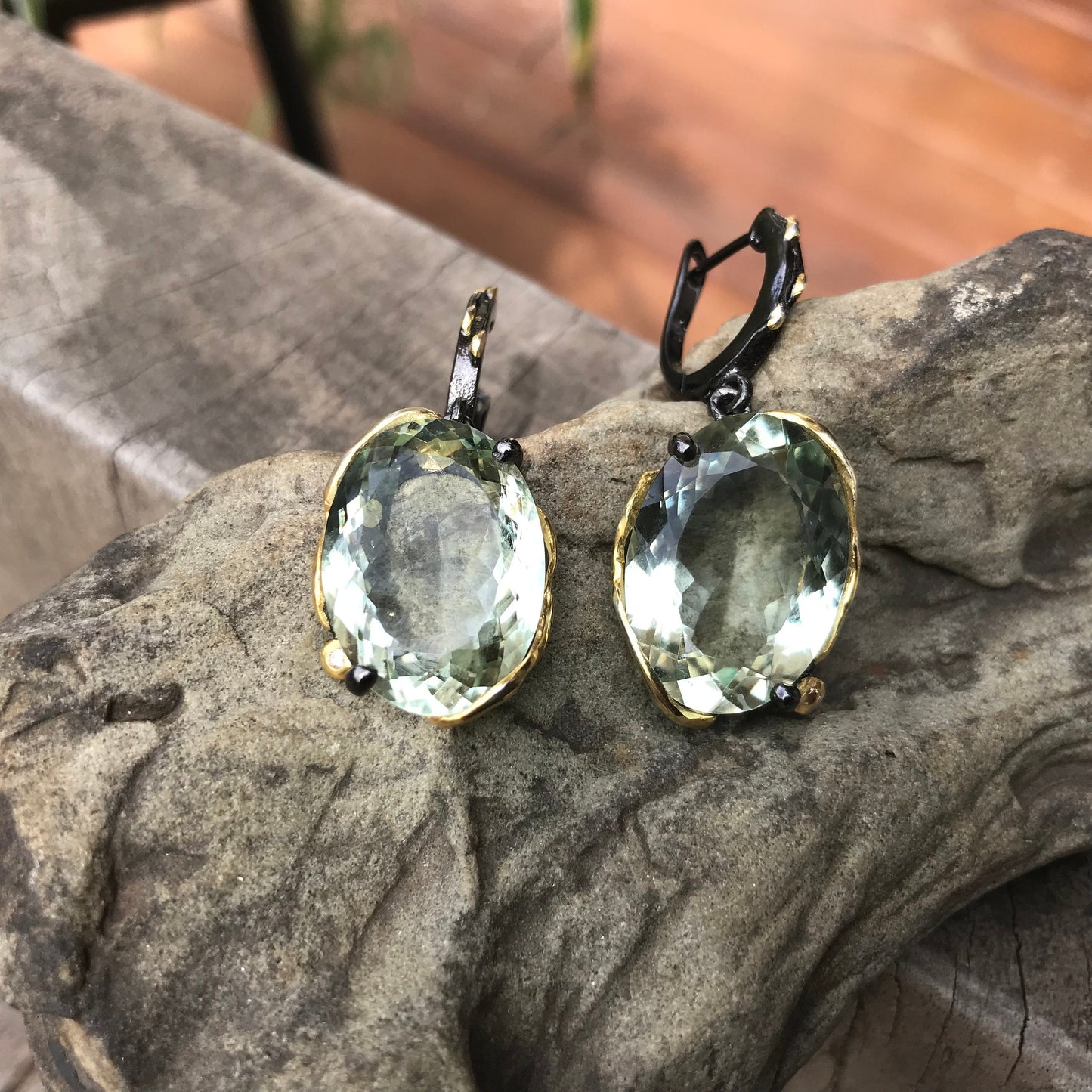 Sterling  silver green amethyst fancy statement earrings