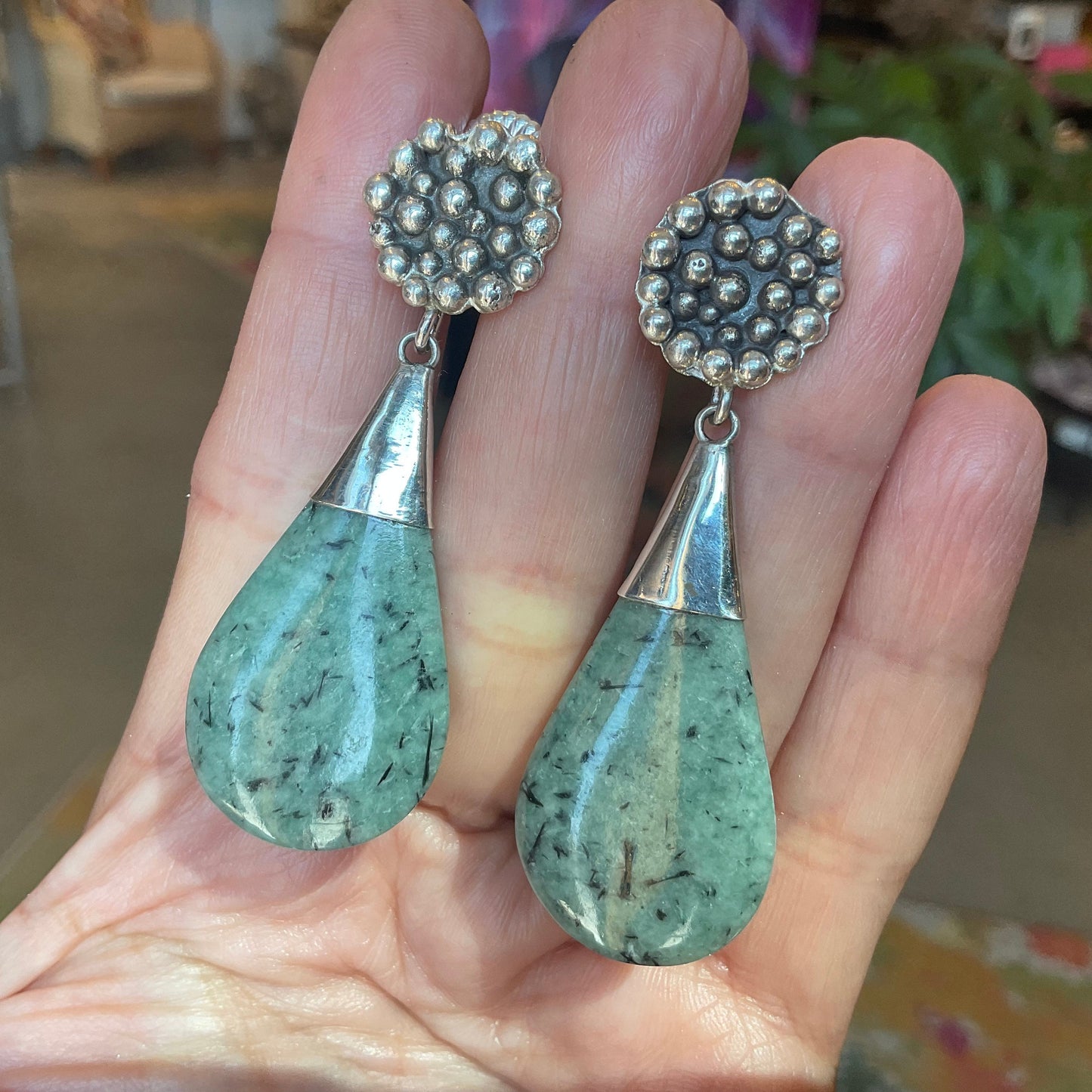 Sterling Silver natural Guatemalan jade Earrings