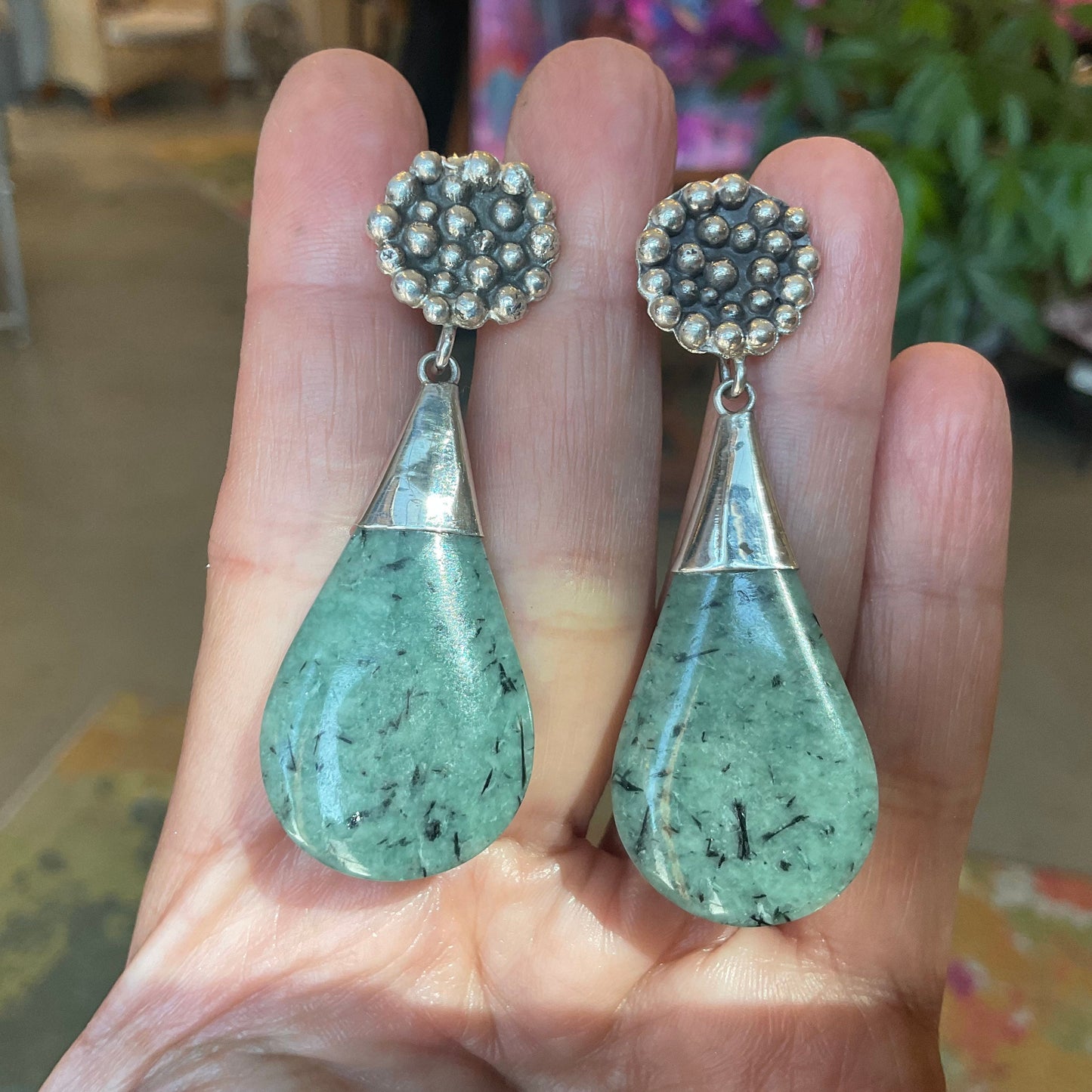 Sterling Silver natural Guatemalan jade Earrings