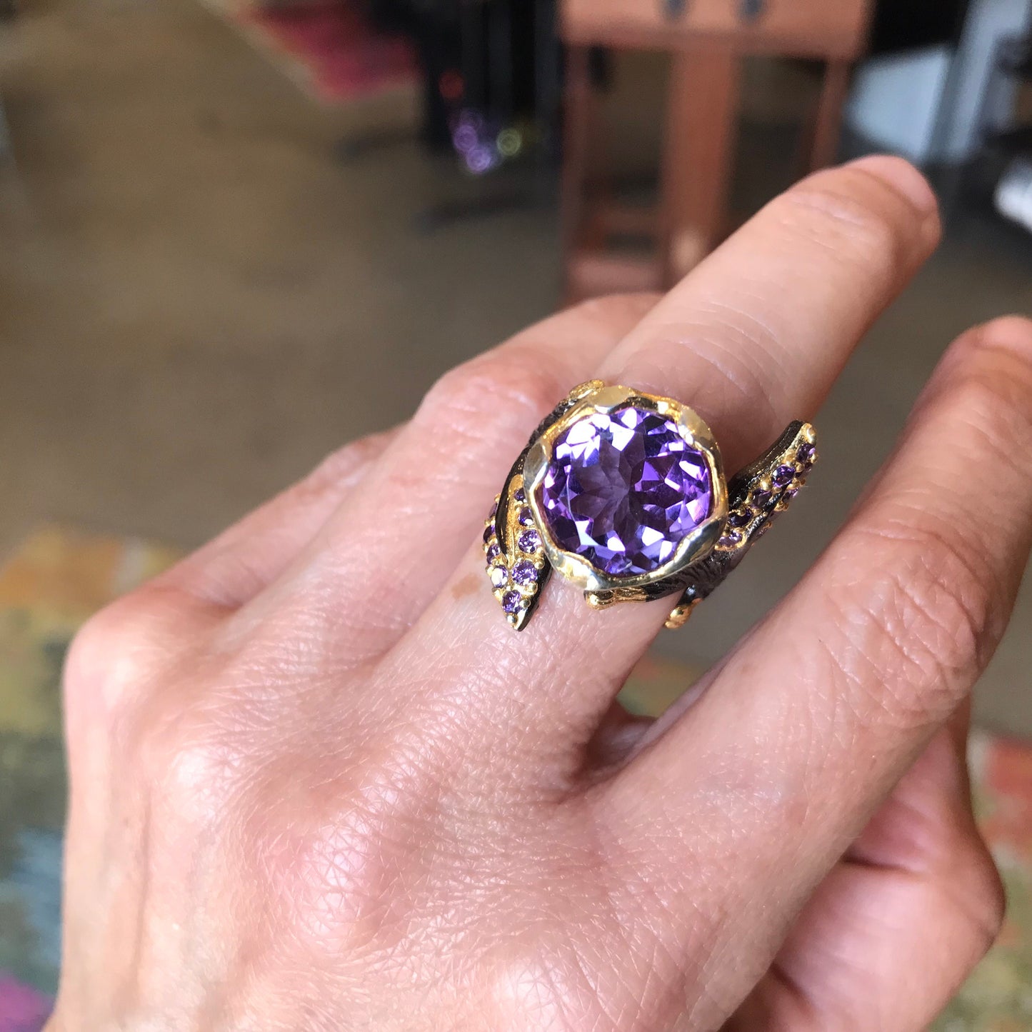 Sterling Silver vintage tulip Amethyst ring 6